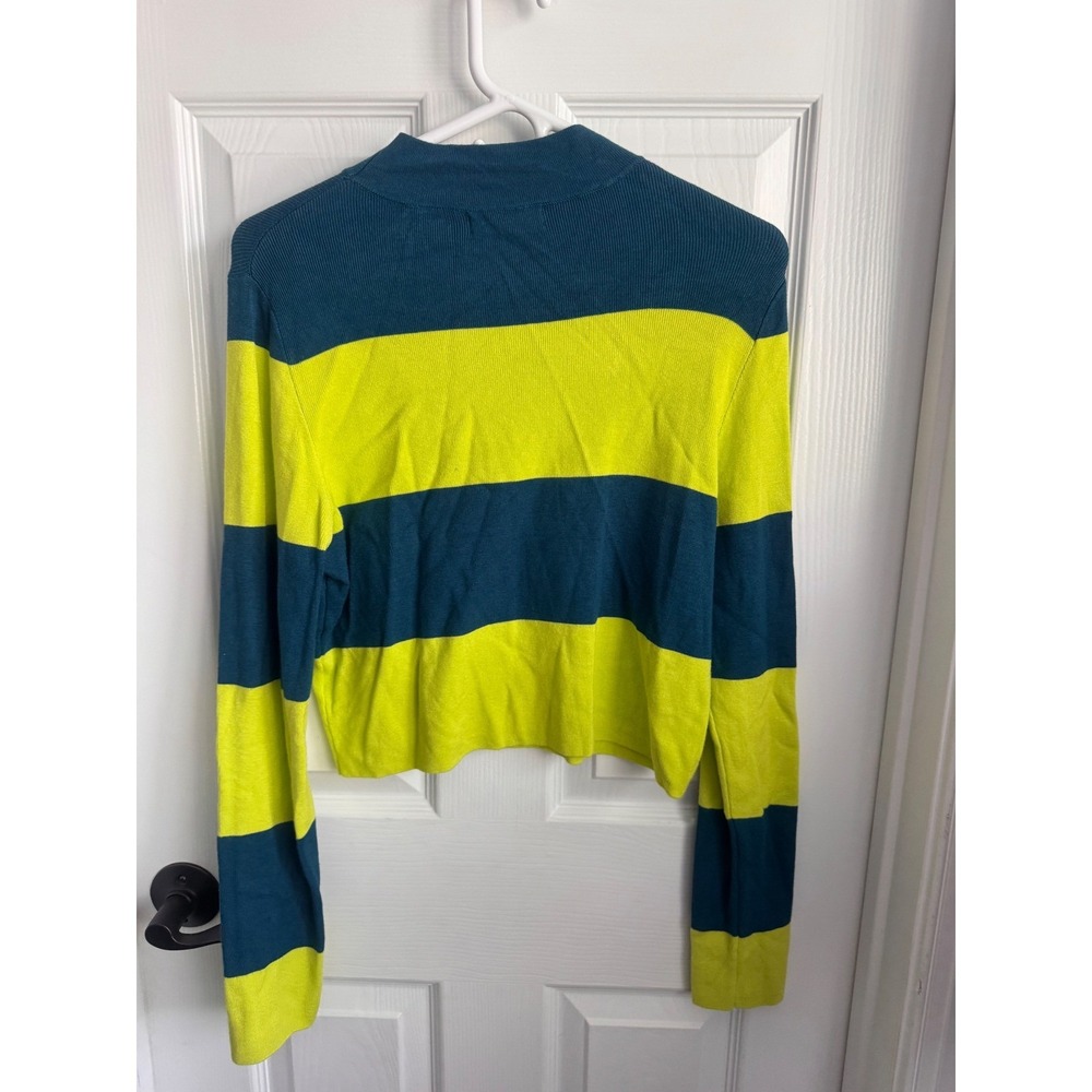 Victor Glemaud Sweater Colorblock Mock Neck‎ Size Small Neon Yellow Blue - Picture 4 of 5